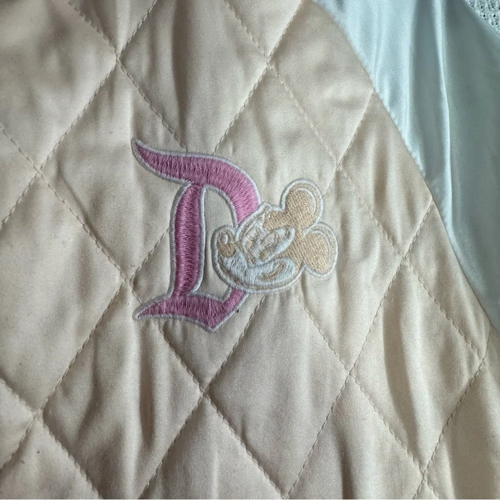 Disneyland Pink and White Quilted Kids Jacket Size‎ 9-10 Full Zip Mickey Mouse